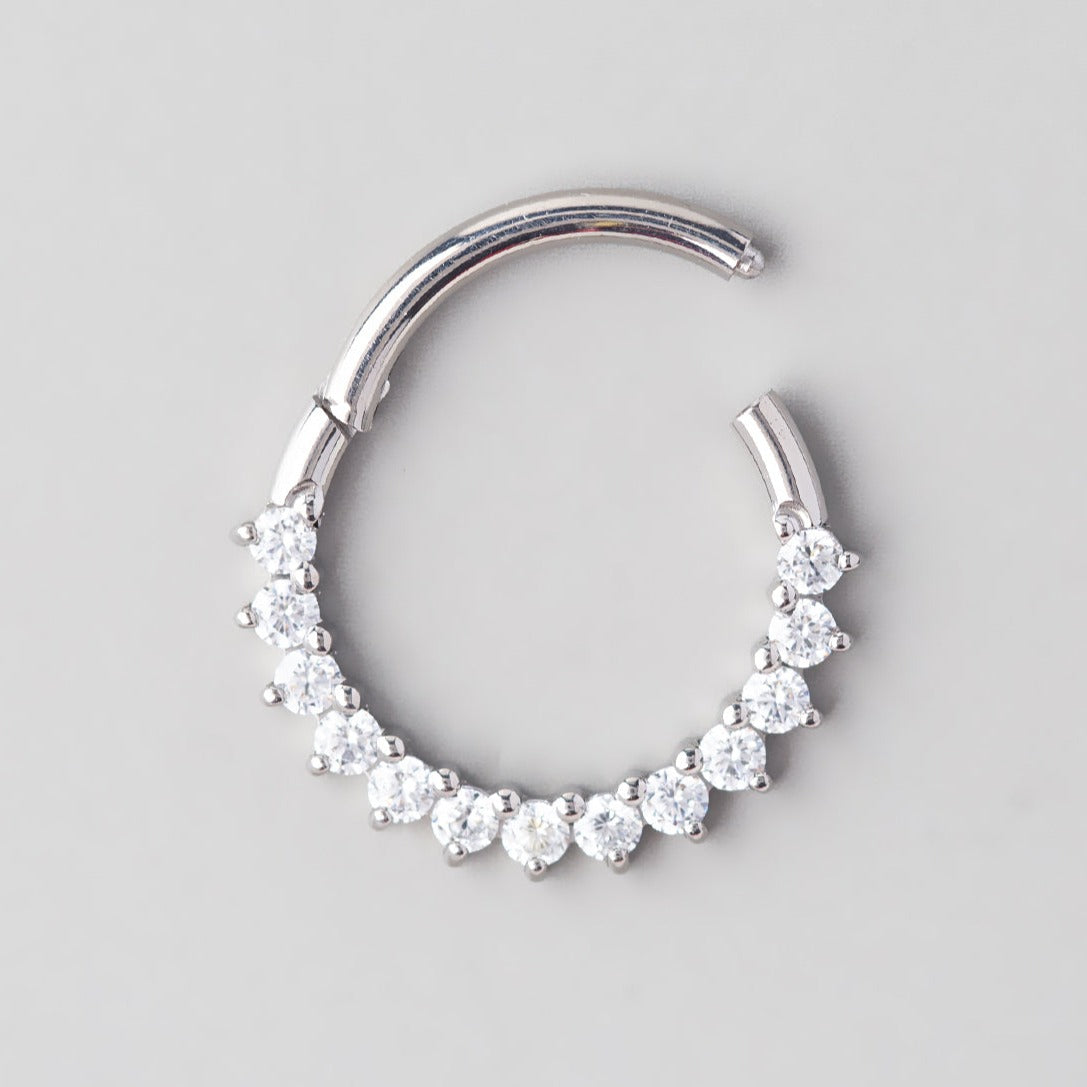 Hinged Segment Hoop Ring Prong Set CZ - Titanium - Camden Body Jewellery