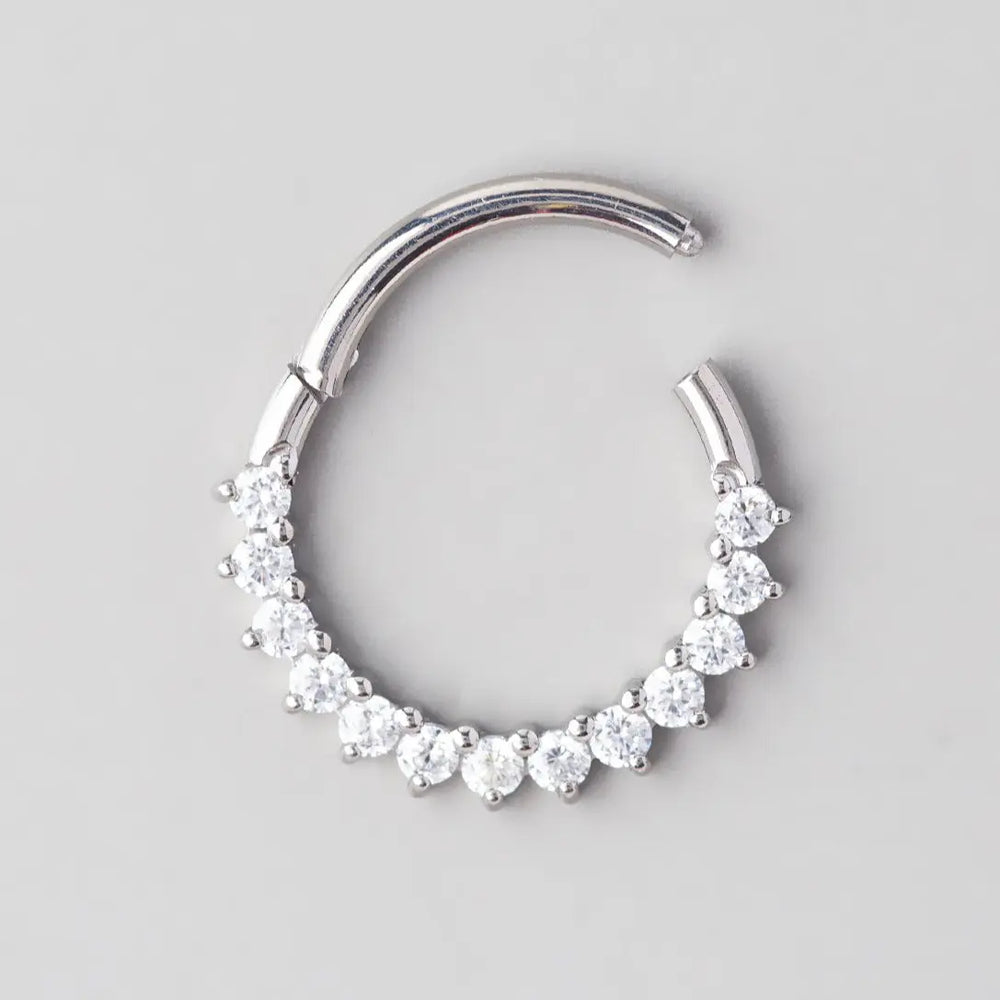 Hinged Segment Hoop Ring Prong Set CZ - Titanium