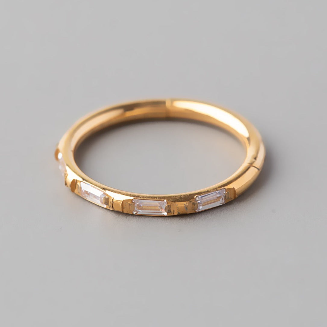 Hinged Segment Ring Blaze Oblong CZ in Gold - Titanium - Camden Body Jewellery