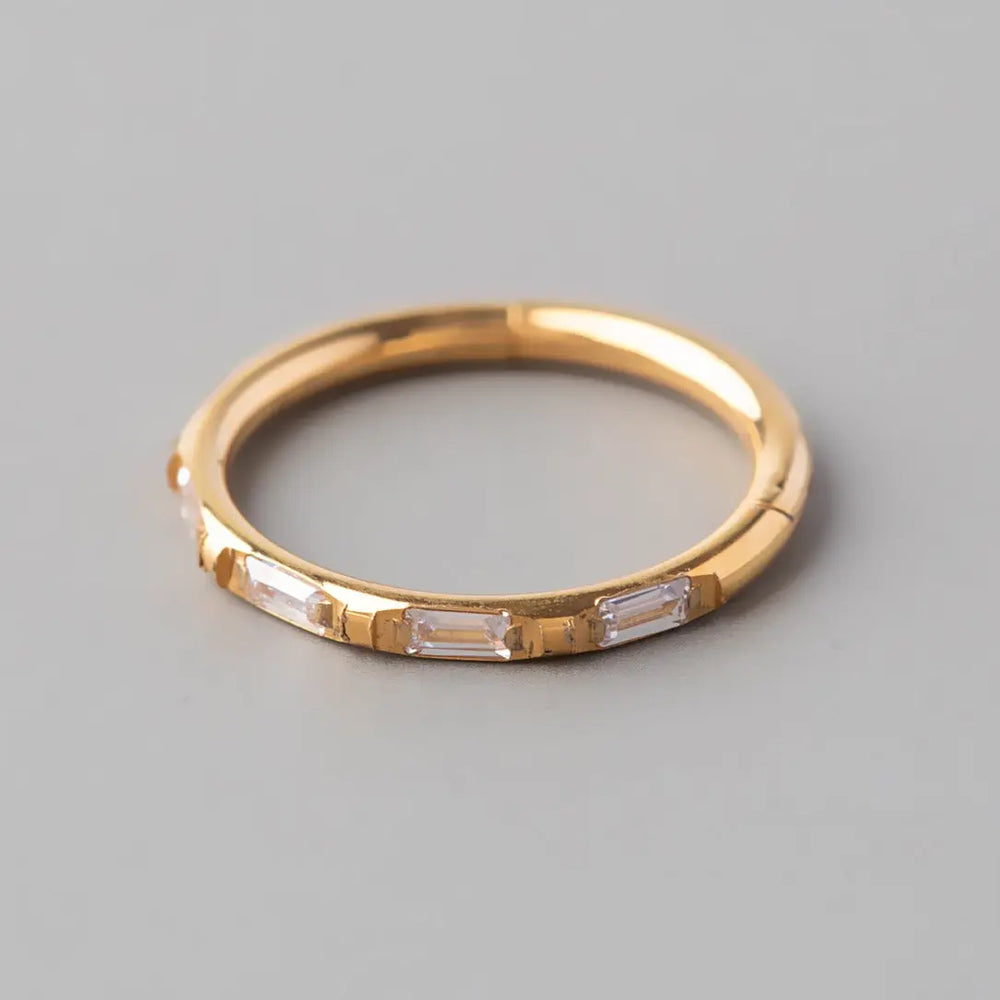 Hinged Segment Ring Blaze Oblong CZ in Gold - Titanium