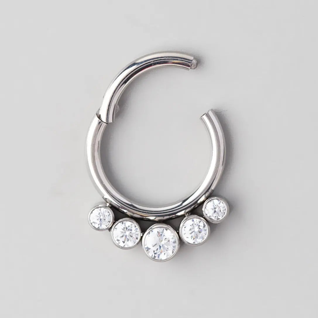 Hinged Segment Ring 5 CZ Jewelled - Titanium - Camden Body Jewellery