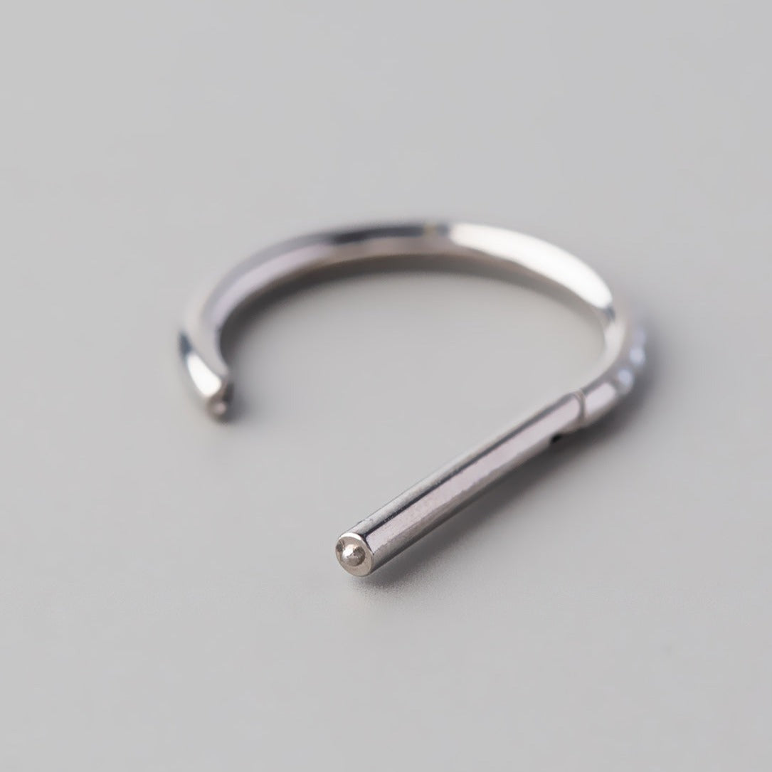 Hinged Segment Ring D Shape Pearl Lined - Titanium - Camden Body Jewellery