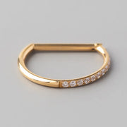 Hinged Segment Ring D Shape Half Side CZ Paved in Gold - Titanium - Camden Body Jewellery