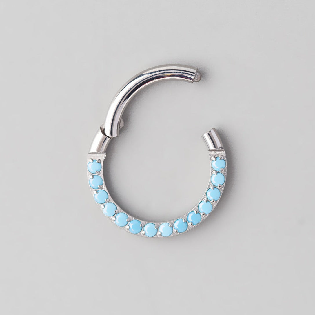 Paved Front Face Hinged Segment Ring in Turquoise - Titanium - Camden Body Jewellery