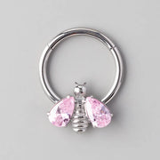 Hinged Segment Ring Bee CZ Wings in Pink Gem - Titanium - Camden Body Jewellery