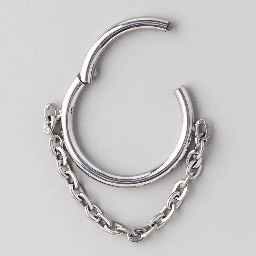Hinged Segment Ring Front With Chain Dangle in Silver - Titanium