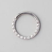 Hinged Segment Ring Front Face CZ Square Cut in Silver - Titanium - Camden Body Jewellery