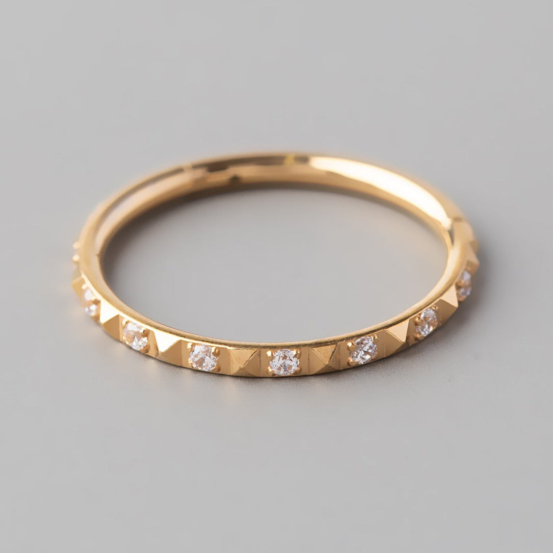 Hinged Segment Ring Square Cut CZ Side Face in Gold - Titanium - Camden Body Jewellery
