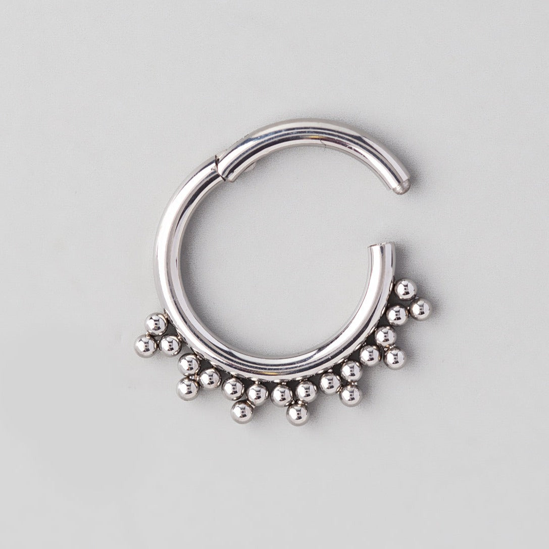 Hinged Segment Ring with 7 Tri-Bead Clusters - Titanium - Camden Body Jewellery