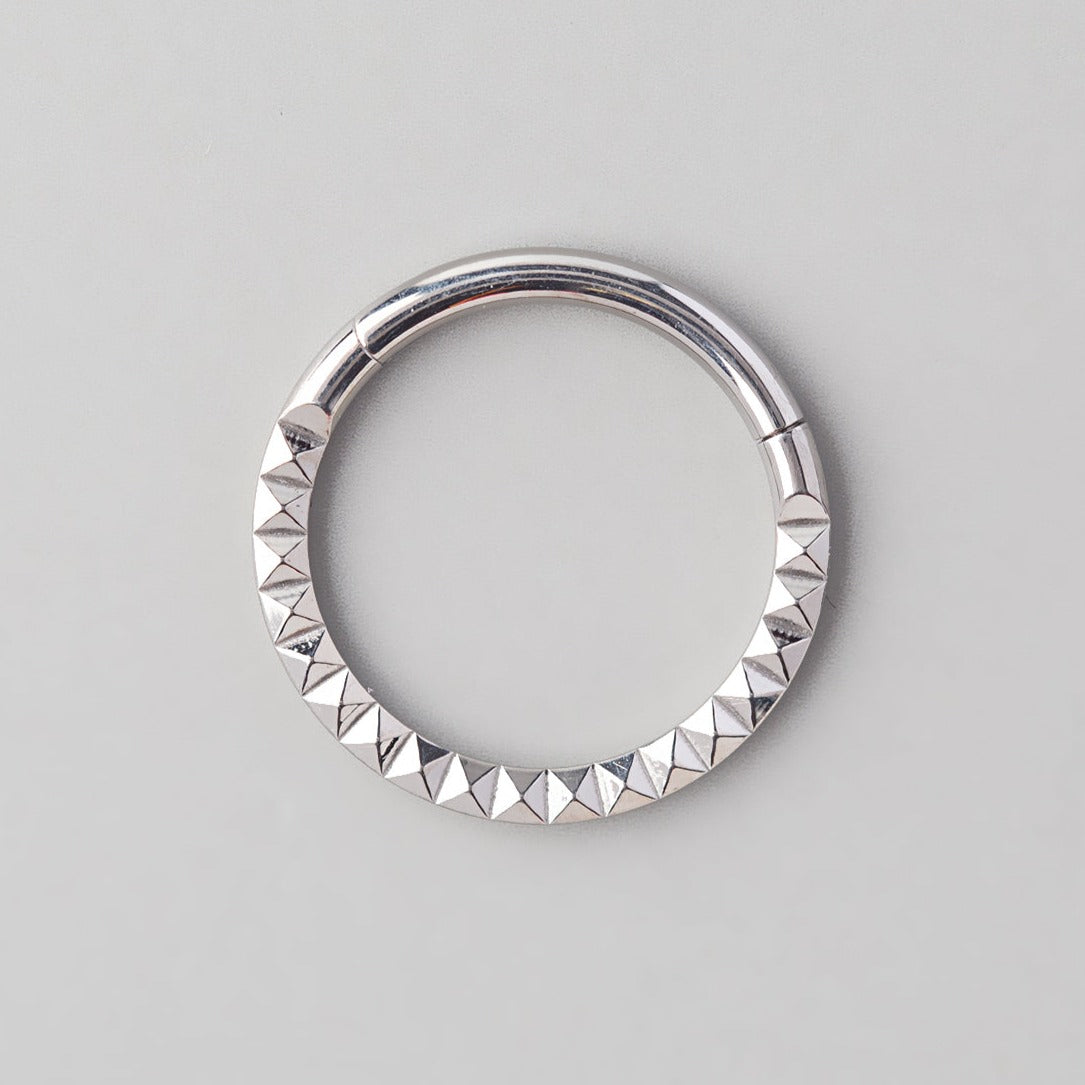 Hinged Segment Ring Front Face Square Cut in Silver - Titanium - Camden Body Jewellery