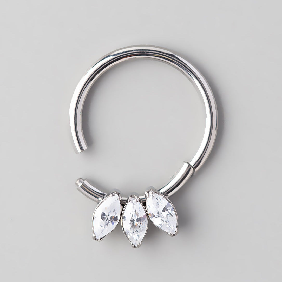 Hinged Segment Ring Triple Marquise in Silver - Titanium - Camden Body Jewellery