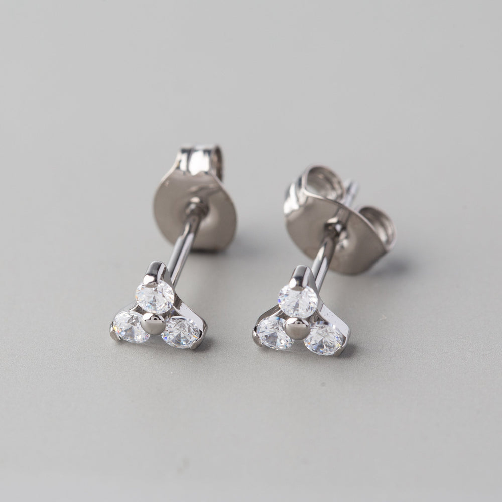 Triple Blaze CZ Stud Earrings in Silver - Titanium