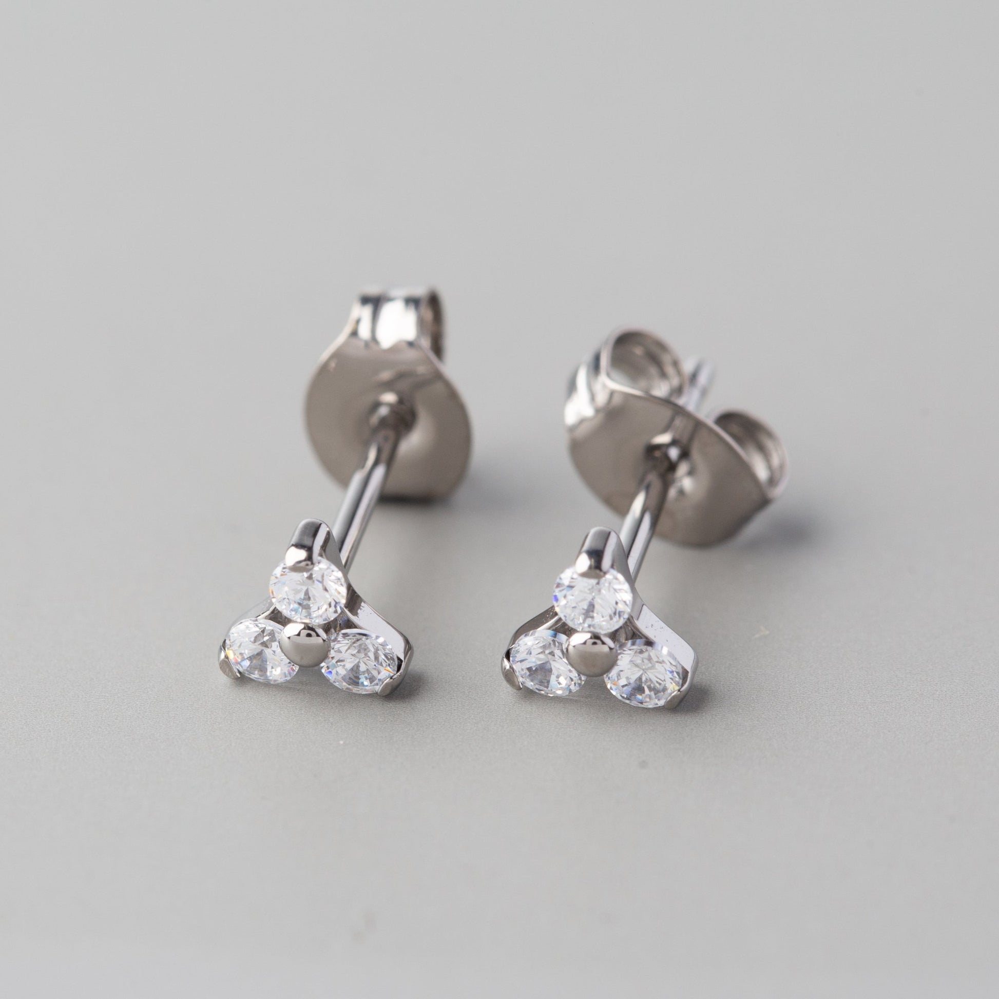 Triple Blaze CZ Stud Earrings in Silver - Titanium - Camden Body Jewellery