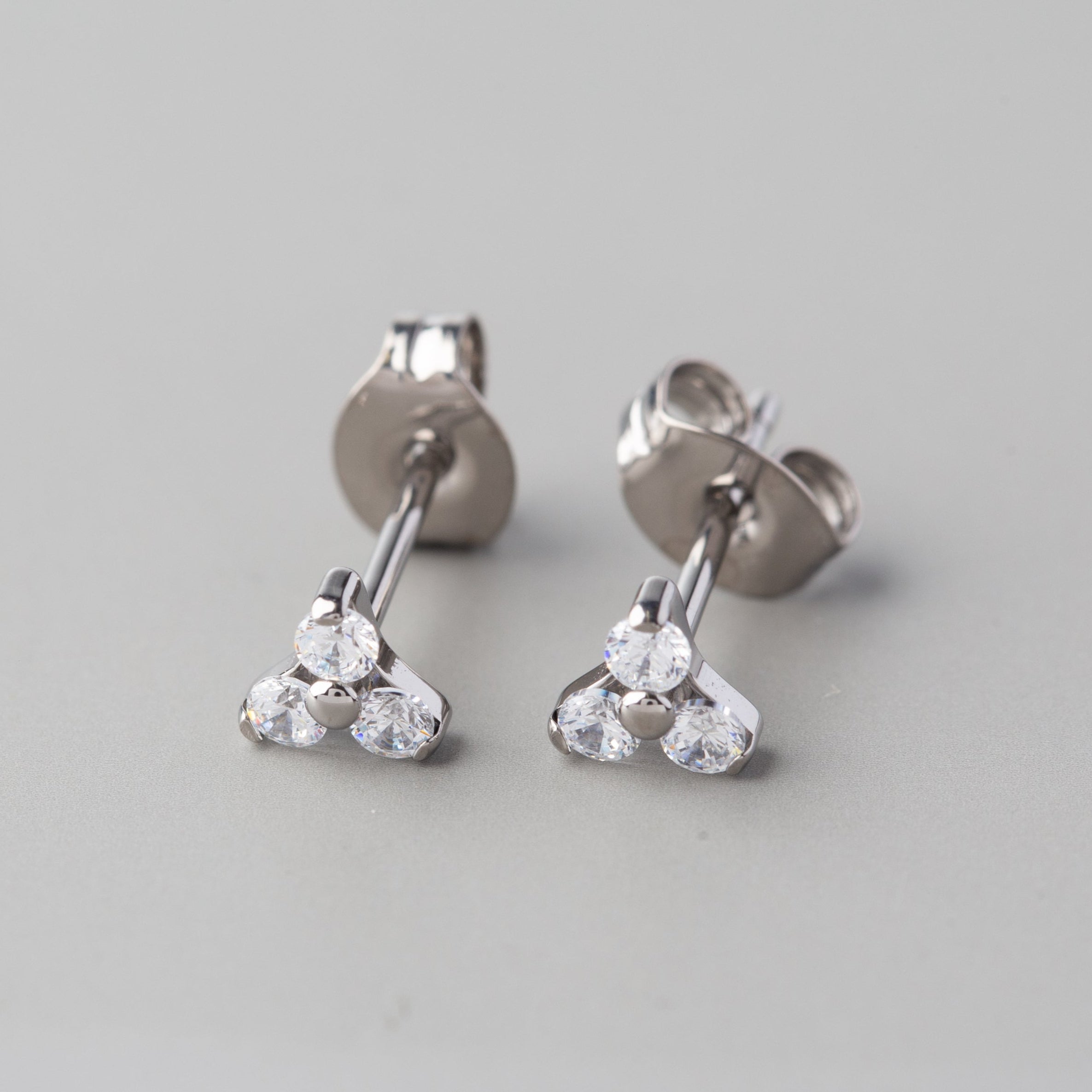 Triple Blaze CZ Stud Earrings in Silver - Titanium - Camden Body Jewellery