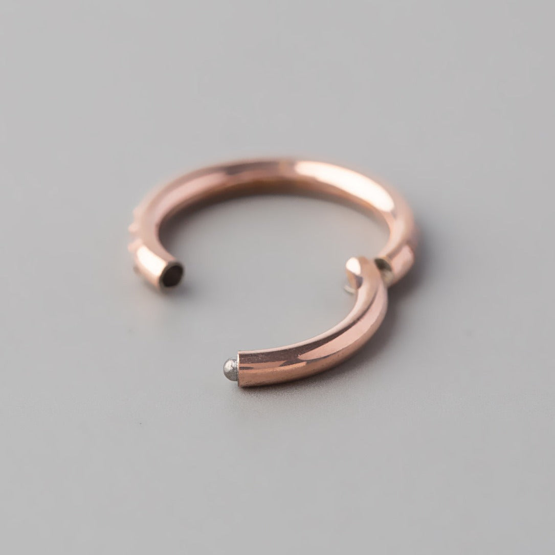 Hinged Segment Ring Clear CZ Side Face in Rose Gold - Titanium - Camden Body Jewellery