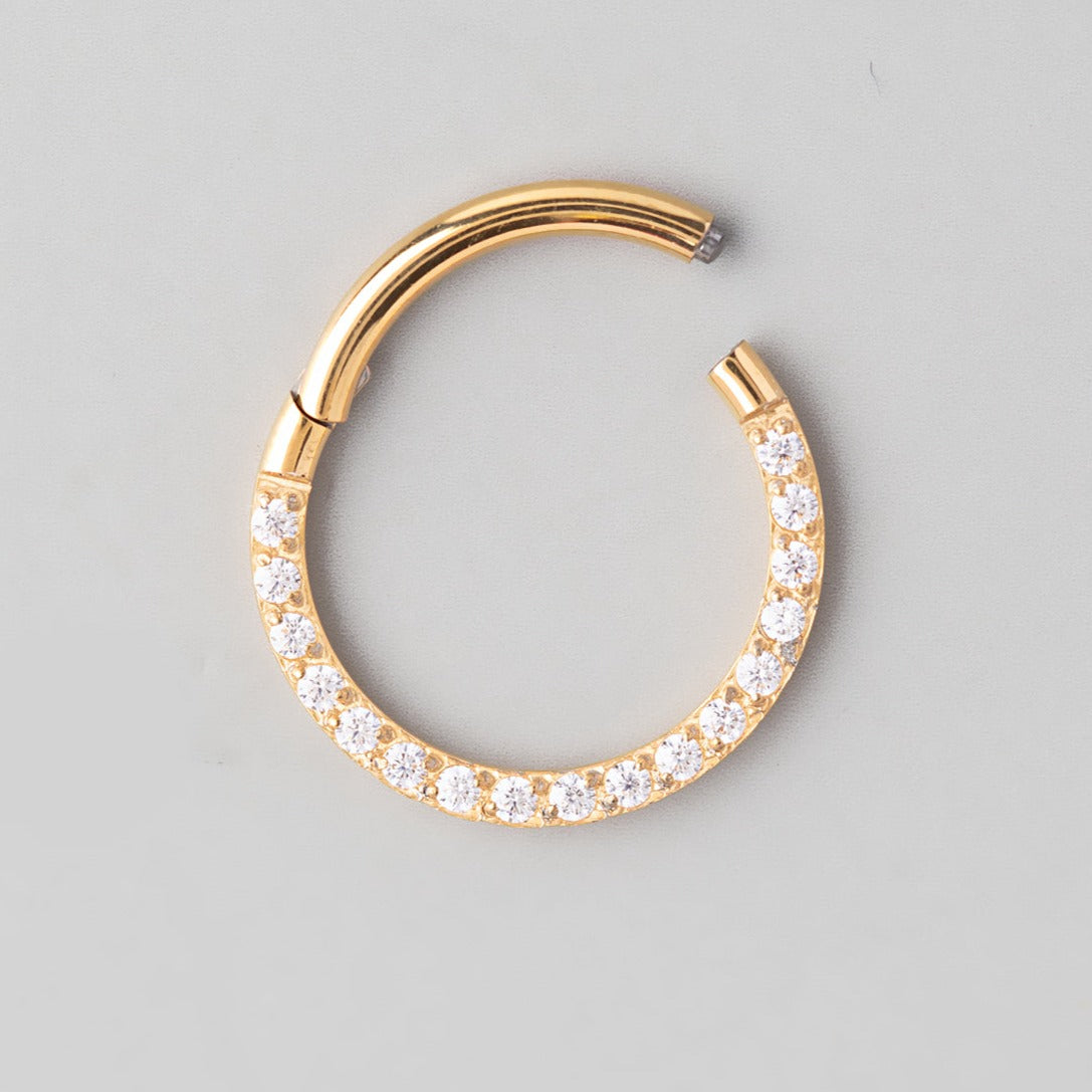 Hinged Segment Ring Front Face CZ in Gold - Titanium - Camden Body Jewellery
