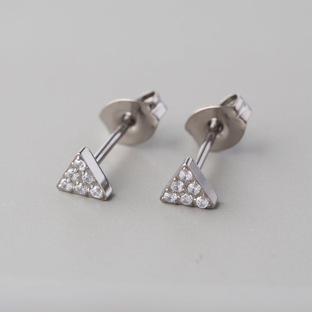 Triangle CZ Stud Earrings in Silver - Titanium