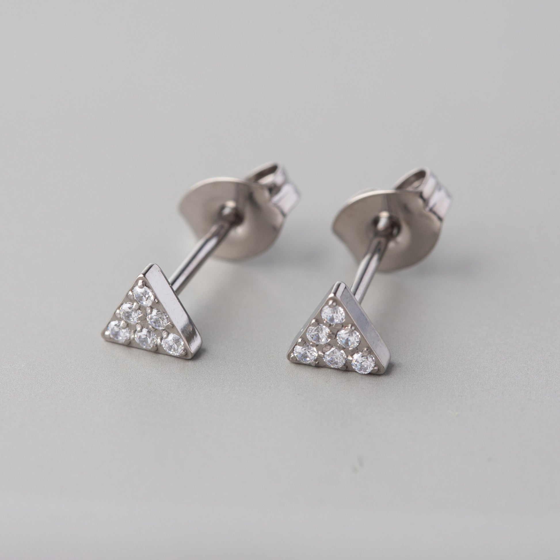 Triangle CZ Stud Earrings in Silver - Titanium - Camden Body Jewellery