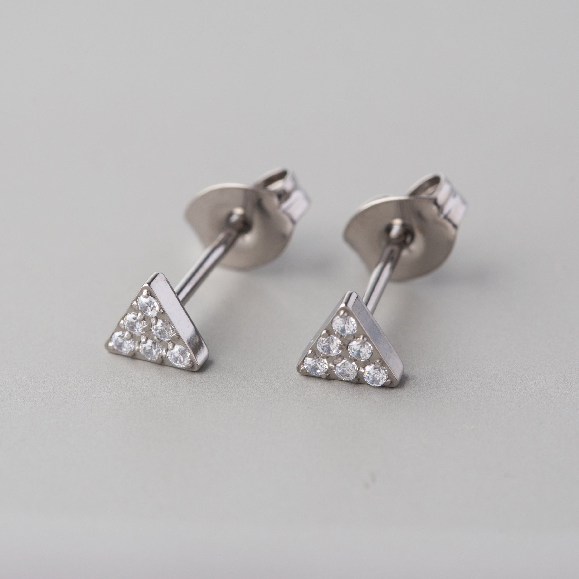 Triangle CZ Stud Earrings in Silver - Titanium - Camden Body Jewellery