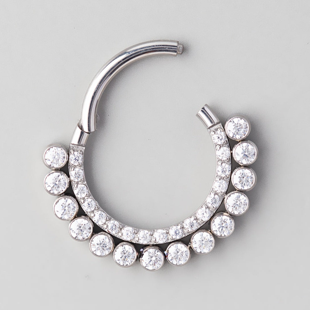 Hinged Segment Ring CZ Face & Clear Gem Bezel CZ Line Up - Titanium - Camden Body Jewellery