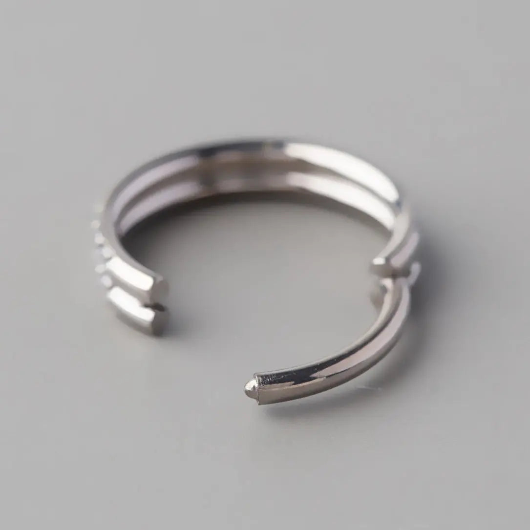 Hinged Segment Huggie Double Rows CZ Paved in Silver (Pair) - Titanium - Camden Body Jewellery