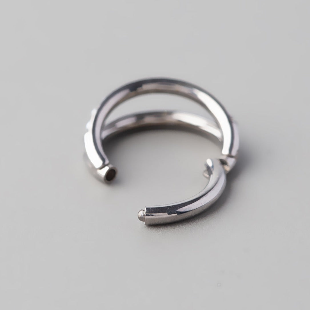 Hinged Segment Ring Double Lined Pearl - Titanium - Camden Body Jewellery