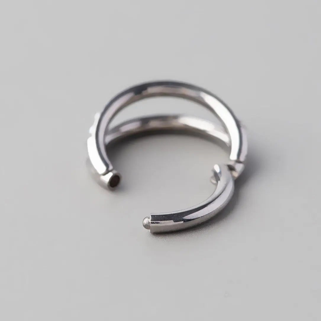 Hinged Segment Ring Double Stack Lined Pearl - Titanium - Camden Body Jewellery
