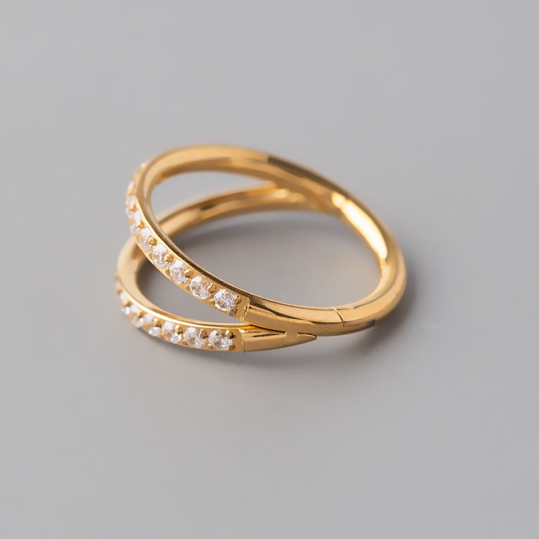 Hinged Segment Ring Double Stack CZ Faced in Gold - Titanium - Camden Body Jewellery