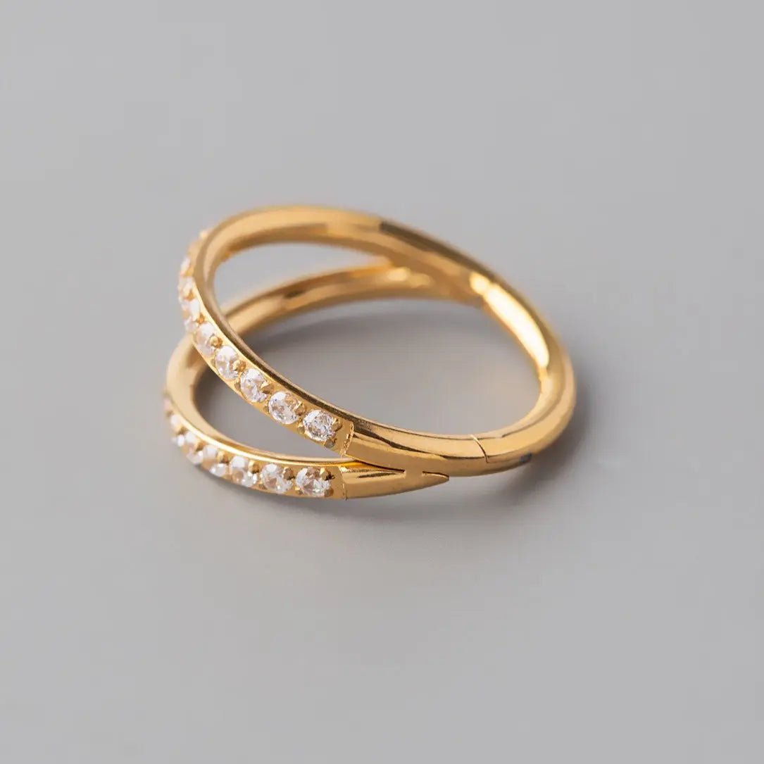 Hinged Segment Ring Double Stack CZ Faced in Gold - Titanium - Camden Body Jewellery