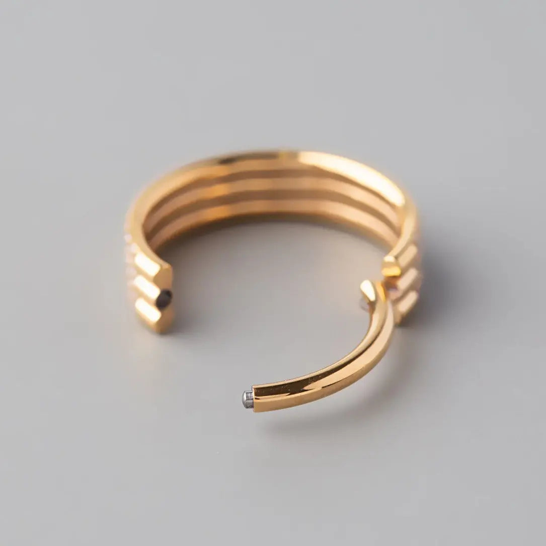 Hinged Segment Huggie Triple Rows CZ Paved in Gold (Pair) - Titanium - Camden Body Jewellery