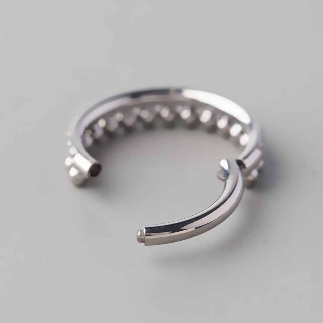 Hinged Segment Ring Paved Side with Balls Weld in Silver - Titanium - Camden Body Jewellery