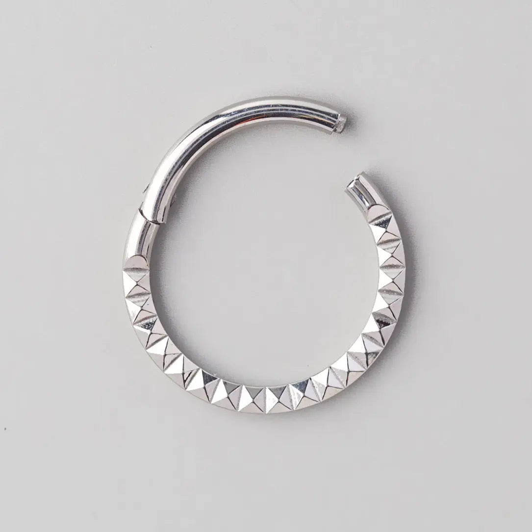Hinged Segment Ring Front Face Square Cut in Silver - Titanium - Camden Body Jewellery