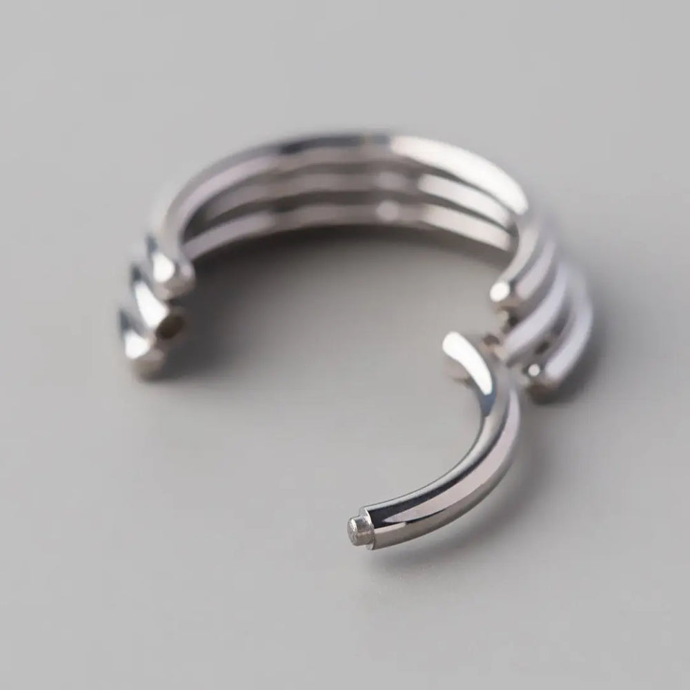 Hinged Segment Ring 3 Tier Stacked in Silver - Titanium