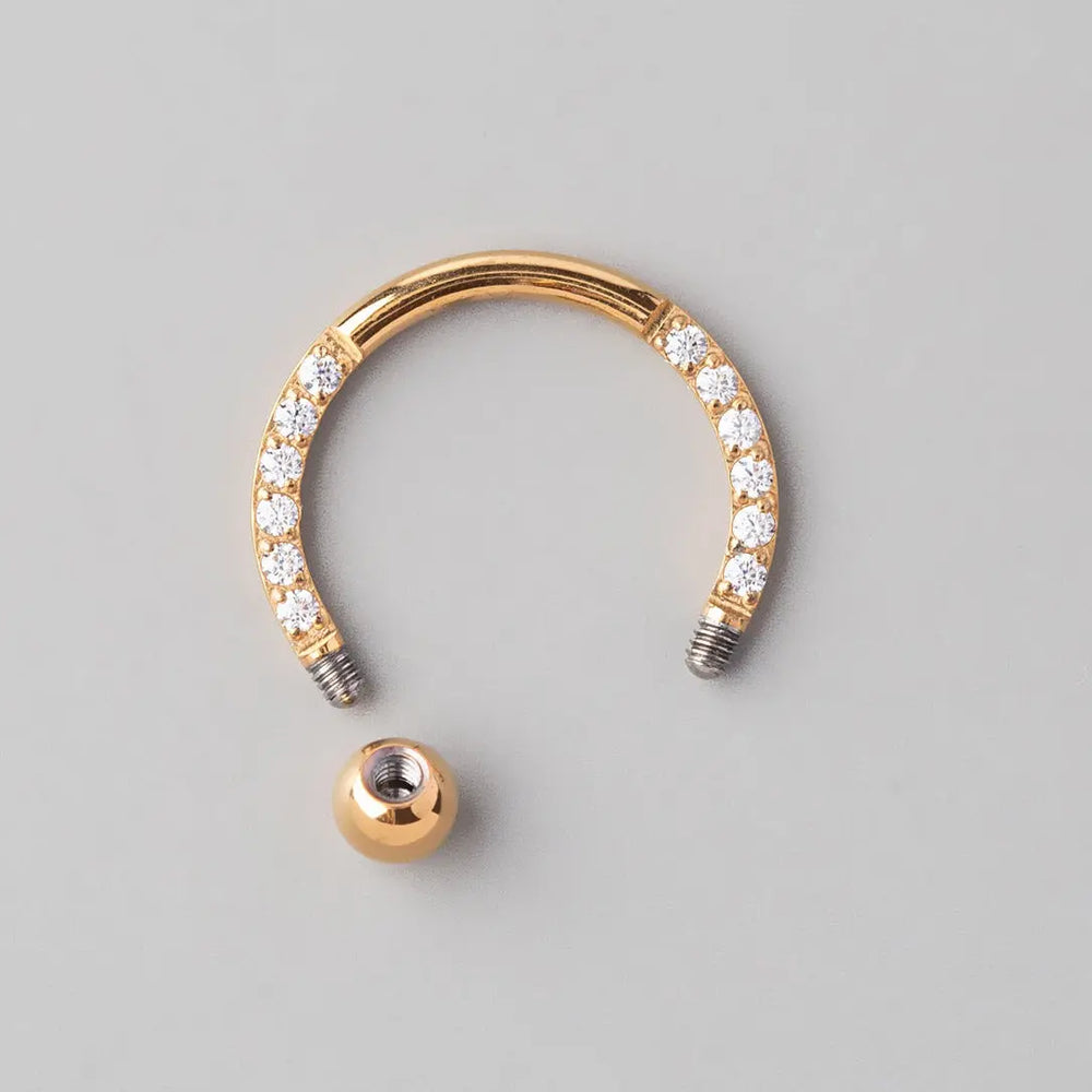 Circular Barbell with CZ Stones in Gold - Titanium