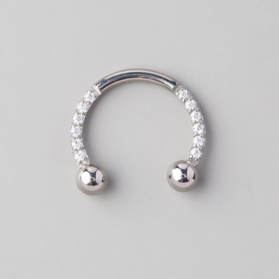 Circular Barbell with CZ Stones in Silver - Titanium - Camden Body Jewellery