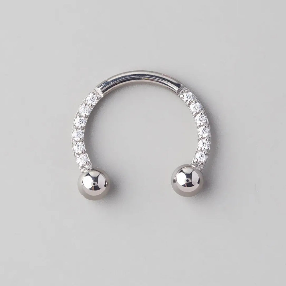 Circular Barbell with CZ Stones in Silver - Titanium