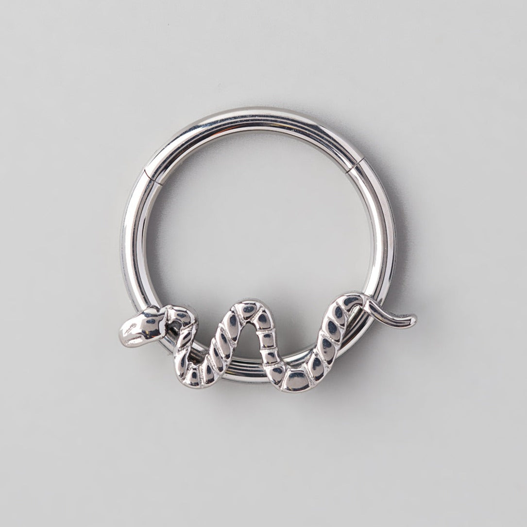 Hinged Segment Ring Snake in Silver - Titanium - Camden Body Jewellery