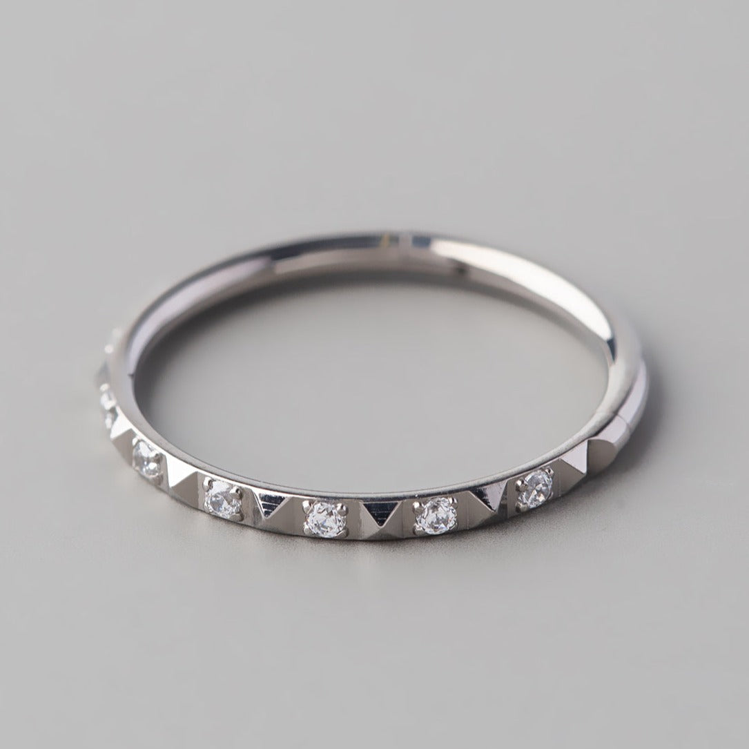 Hinged Segment Ring Square Cut CZ Side Face in Silver - Titanium - Camden Body Jewellery
