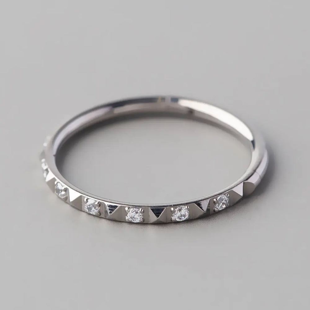 Hinged Segment Ring Square Cut CZ Side Face in Silver - Titanium