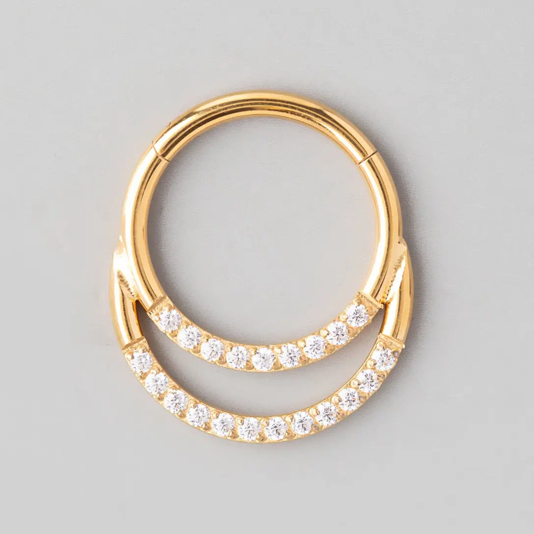 Hinged Segment Ring & Half Hoop Front CZ Face in Gold  - Titanium - Camden Body Jewellery