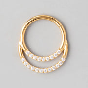 Hinged Segment Ring & Half Hoop Front CZ Face in Gold  - Titanium - Camden Body Jewellery