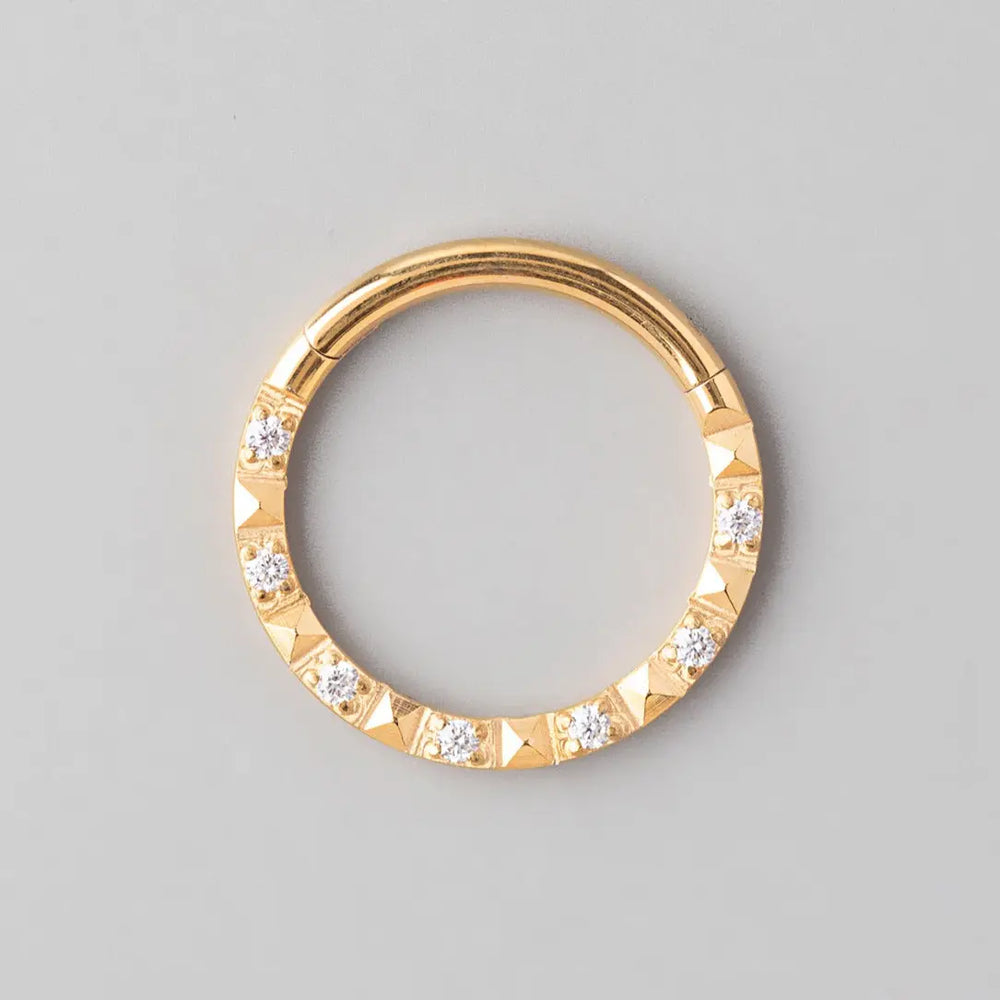 Hinged Segment Ring Front Face CZ Square Cut in Gold - Titanium