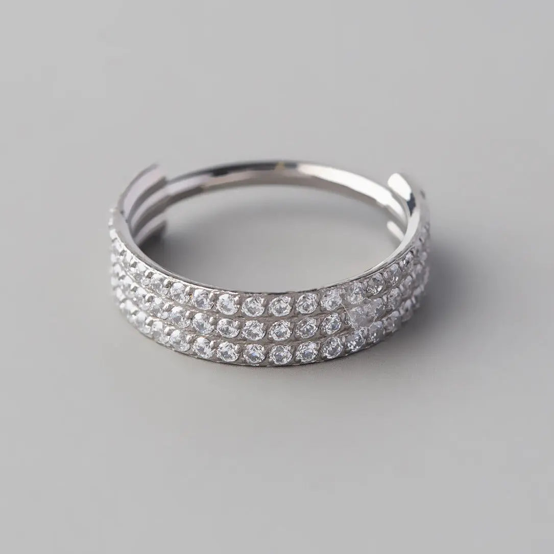 Hinged Segment Huggie Triple Rows CZ Paved in Silver (Pair) - Titanium - Camden Body Jewellery