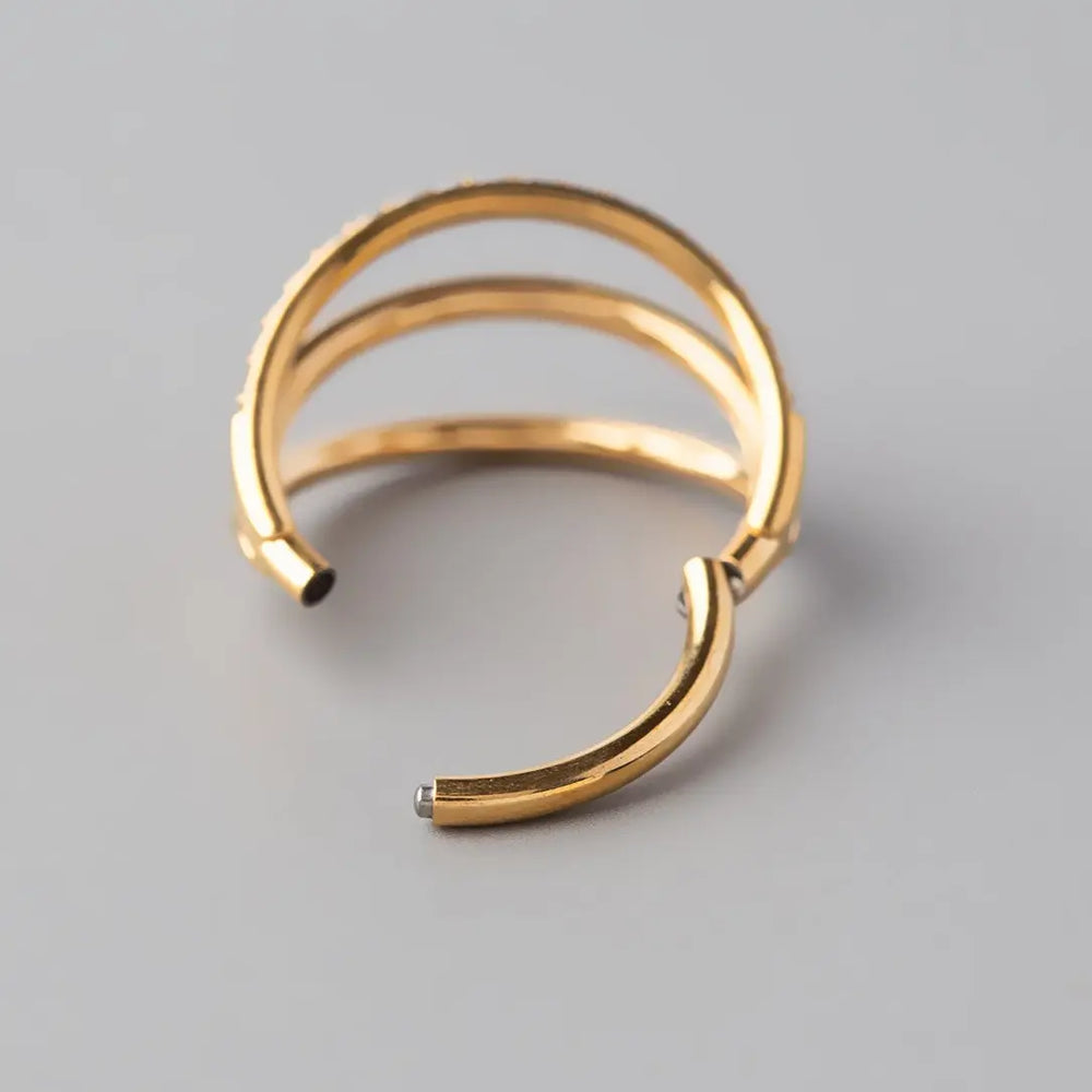 Hinged Segment Ring Triple Stack CZ Faced in Gold - Titanium