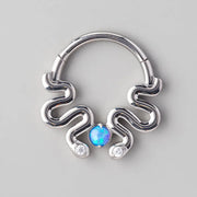 Hinged Segment Ring Double Snake Blue Opal Gem Centre - Titanium - Camden Body Jewellery