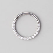 Hinged Segment Ring Front Face Clear CZ in Silver - Titanium - Camden Body Jewellery