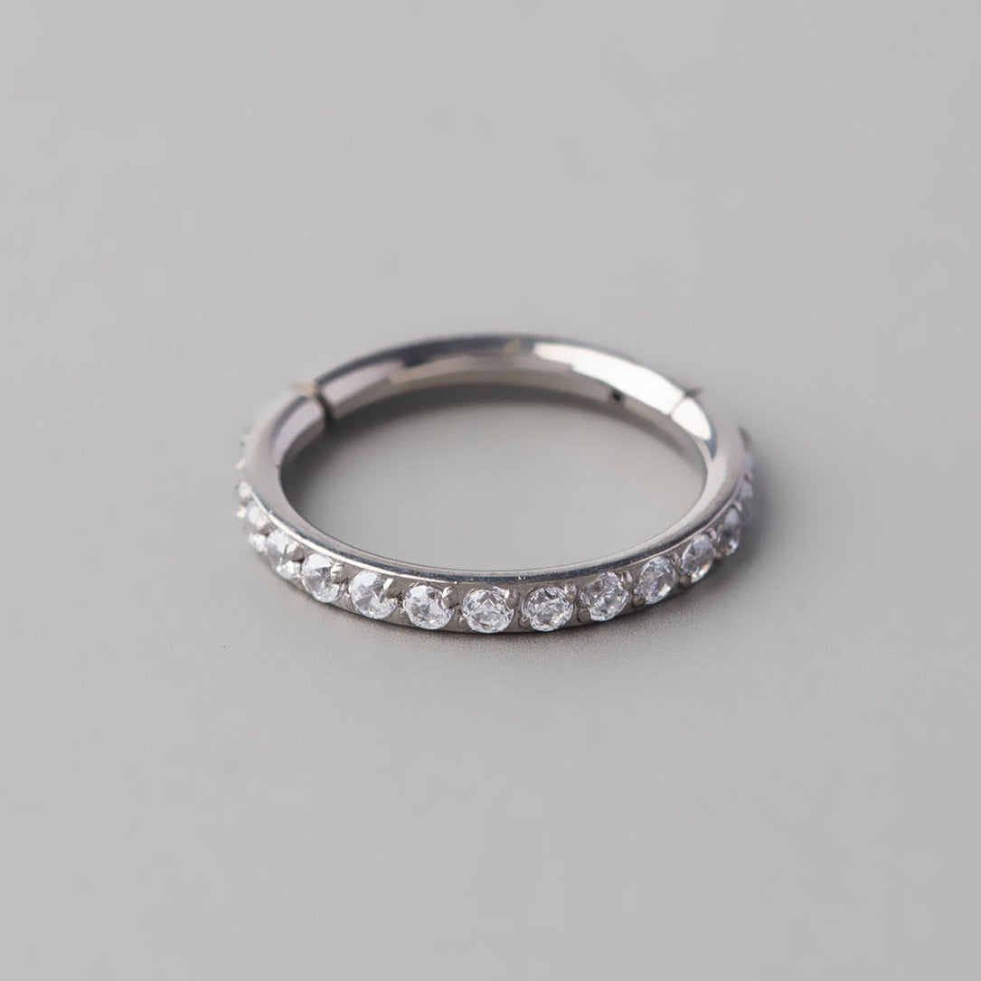 Hinged Segment Ring Clear CZ Side Face in Silver - Titanium - Camden Body Jewellery