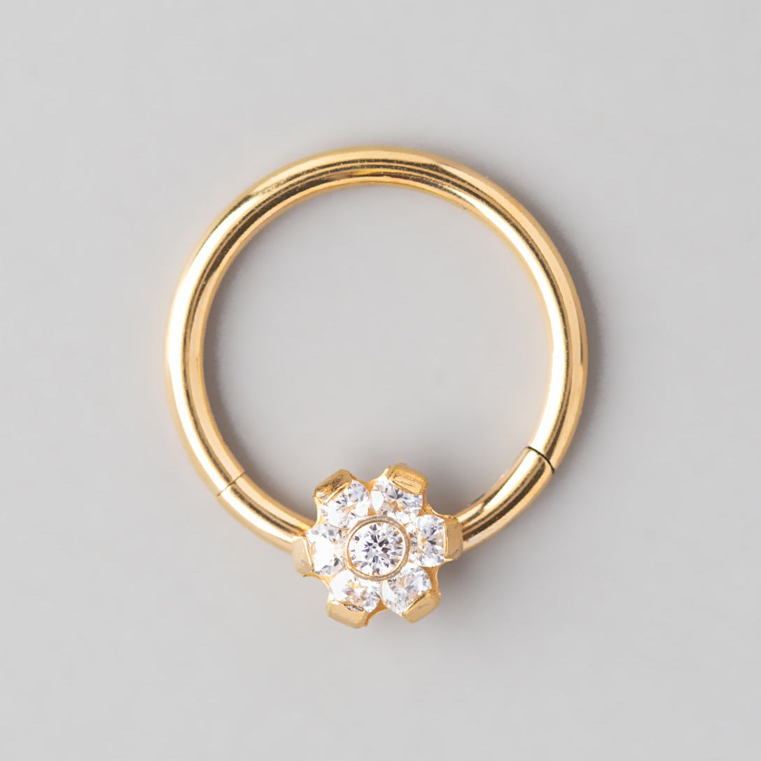 Hinged Segment Ring 6 CZ Flower in Gold  - Titanium - Camden Body Jewellery