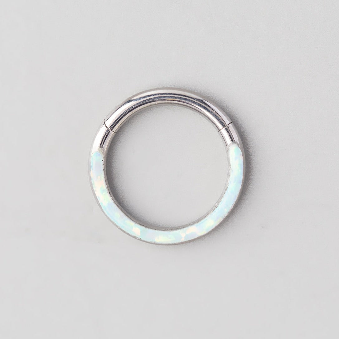 Hinged Segment Ring Front Face in White Opal - Titanium - Camden Body Jewellery