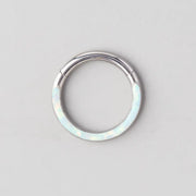 Hinged Segment Ring Front Face in White Opal Stone - Titanium - Camden Body Jewellery